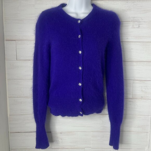 Moda International Womens Angora Button Up Cardigan Sweater in Purple Size Small - Picture 1 of 10